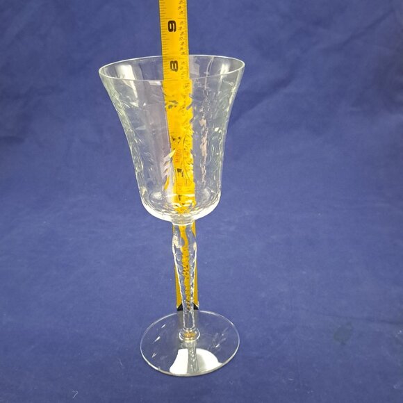 Vintage Crystal Wine Goblet With Etched Floral Design & Twisted Stem - Picture 11 of 15